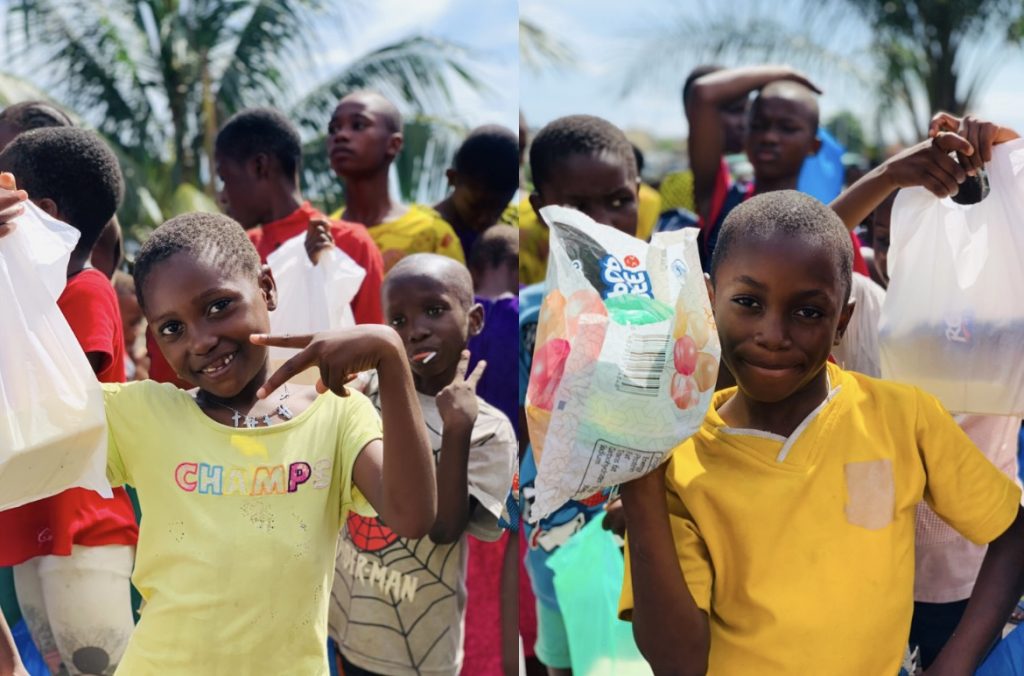Kids with gift items